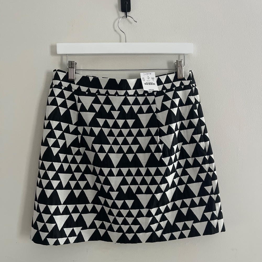 J Crew Factory Black White Skirt Sz 4 Geometric Shantung Minimalist Classic